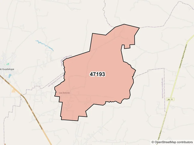 Mapa del código postal 47193, San Ignacio Cerro Gordo, Jalisco