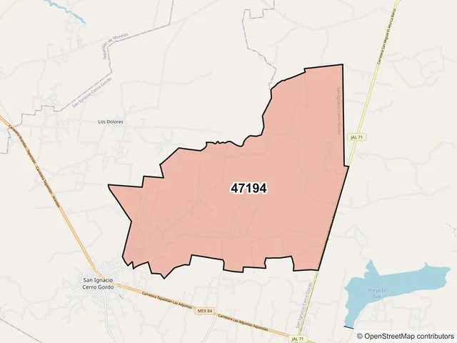 Mapa del código postal 47194, San Ignacio Cerro Gordo, Jalisco