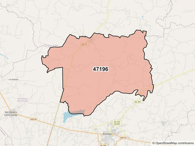 Mapa del código postal 47196, Arandas, Jalisco