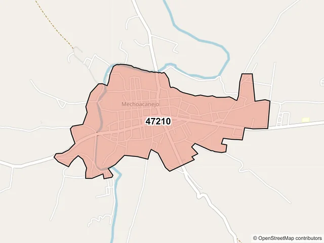 Mapa del código postal 47210, Teocaltiche, Jalisco