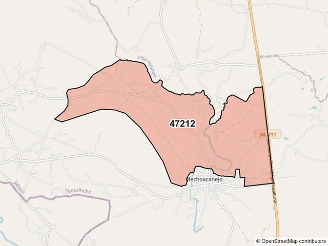Mapa del código postal 47212, Teocaltiche, Jalisco