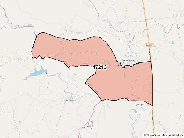 Mapa del código postal 47213, Teocaltiche, Jalisco