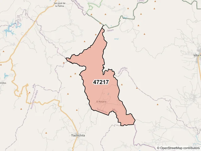 Mapa del código postal 47217, Teocaltiche, Jalisco