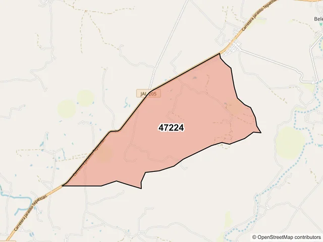 Mapa del código postal 47224, Teocaltiche, Jalisco