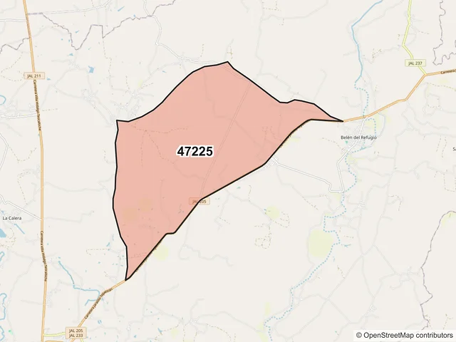 Mapa del código postal 47225, Teocaltiche, Jalisco