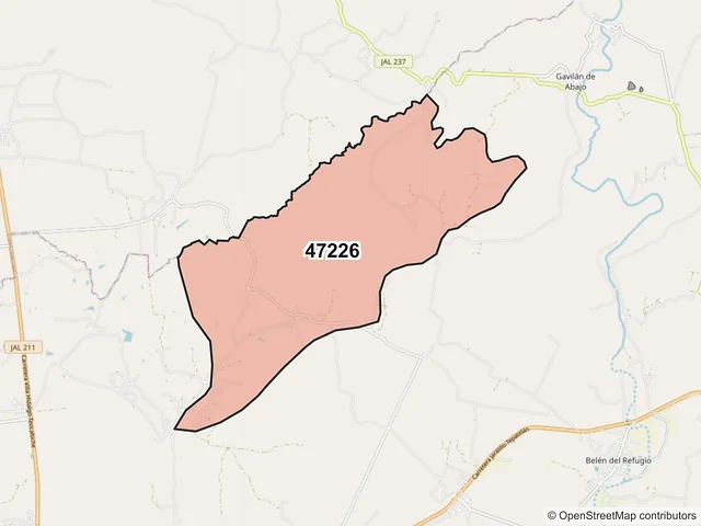 Mapa del código postal 47226, Teocaltiche, Jalisco