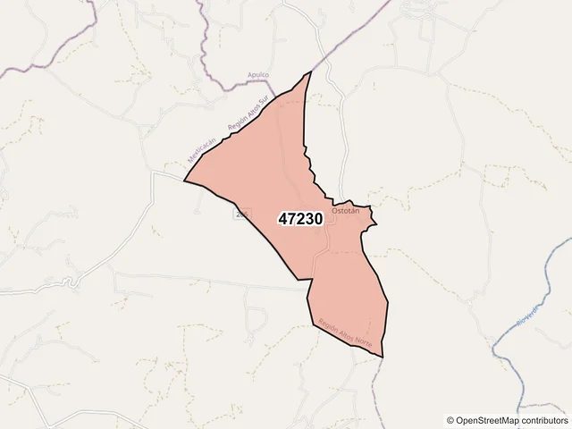 Mapa del código postal 47230, Teocaltiche, Jalisco