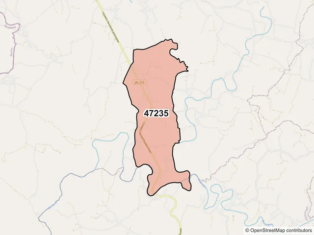 Mapa del código postal 47235, Teocaltiche, Jalisco