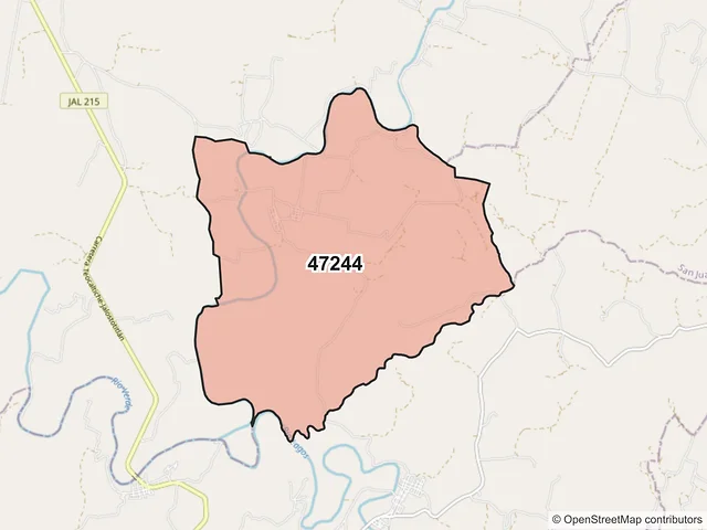 Mapa del código postal 47244, Teocaltiche, Jalisco