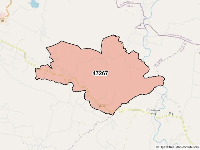 Mapa del código postal 47267, Villa Hidalgo, Jalisco