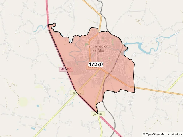 Mapa del código postal 47270, Encarnación de Díaz, Jalisco