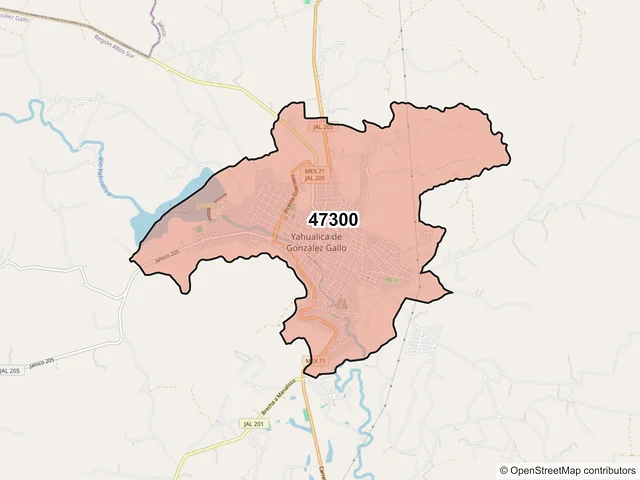 Mapa del código postal 47300, Yahualica de González Gallo, Jalisco