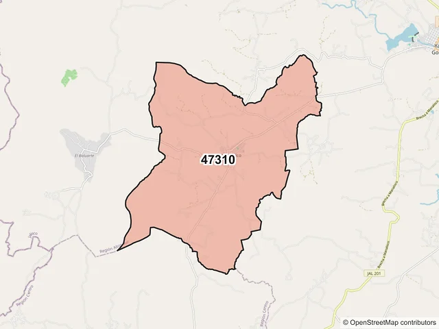 Mapa del código postal 47310, Yahualica de González Gallo, Jalisco