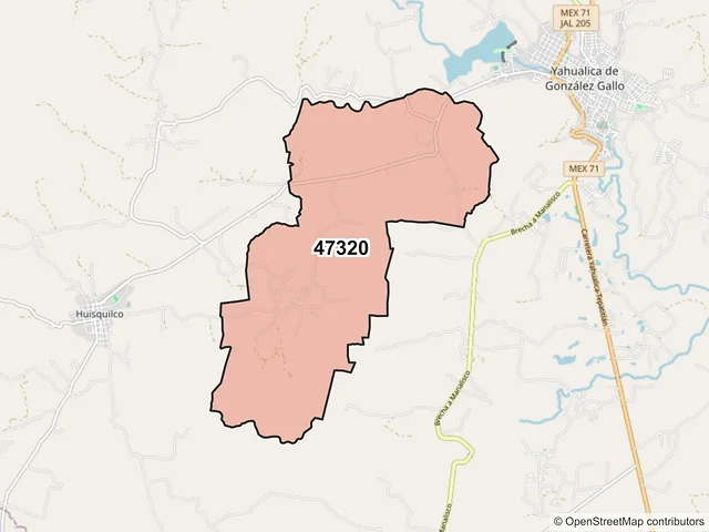Mapa del código postal 47320, Yahualica de González Gallo, Jalisco