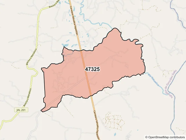 Mapa del código postal 47325, Yahualica de González Gallo, Jalisco