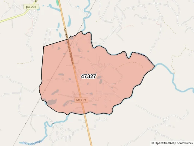 Mapa del código postal 47327, Yahualica de González Gallo, Jalisco