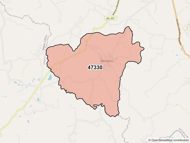 Mapa del código postal 47330, Yahualica de González Gallo, Jalisco