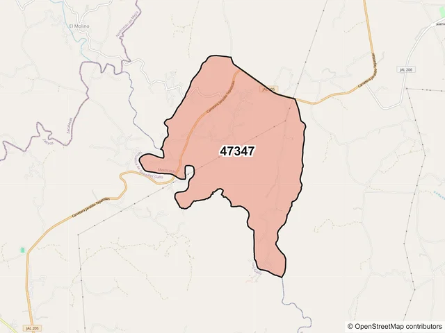 Mapa del código postal 47347, Mexticacán, Jalisco
