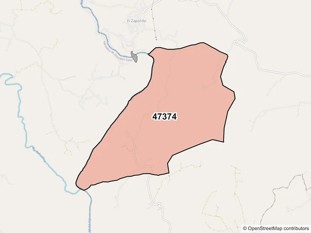 Mapa del código postal 47374, Cañadas de Obregón, Jalisco