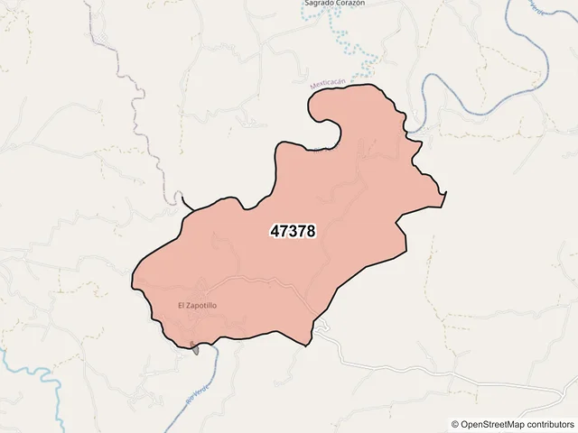 Mapa del código postal 47378, Cañadas de Obregón, Jalisco