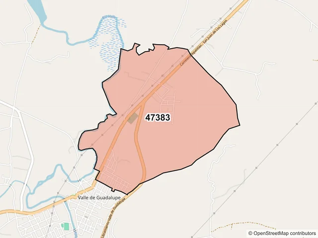 Mapa del código postal 47383, Valle de Guadalupe, Jalisco