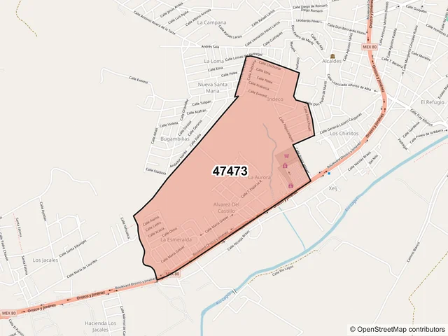 Mapa del código postal 47473, Lagos de Moreno, Jalisco