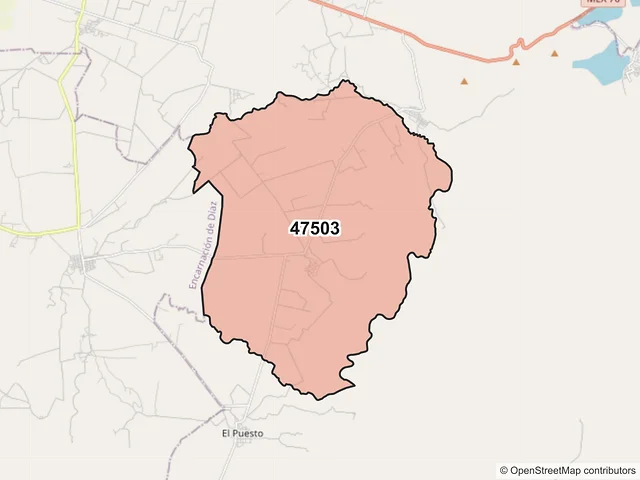 Mapa del código postal 47503, Lagos de Moreno, Jalisco