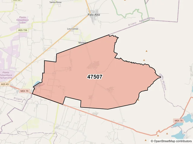 Mapa del código postal 47507, Lagos de Moreno, Jalisco