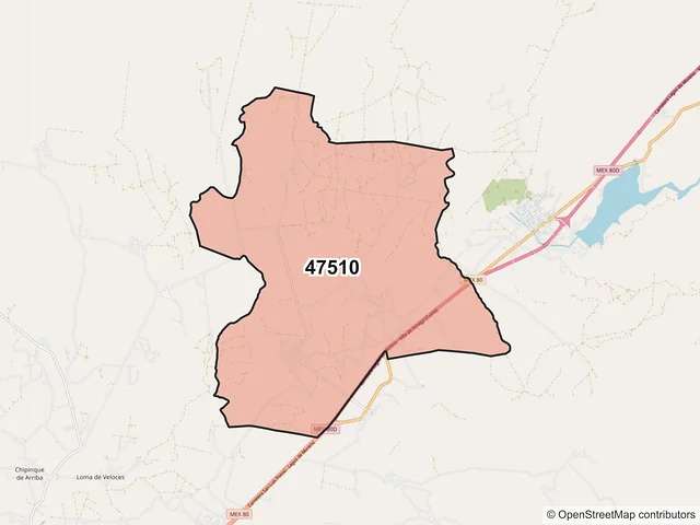 Mapa del código postal 47510, Lagos de Moreno, Jalisco