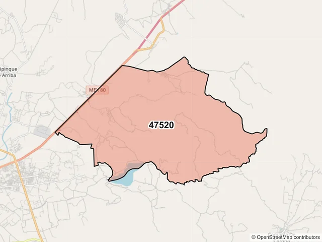 Mapa del código postal 47520, Lagos de Moreno, Jalisco