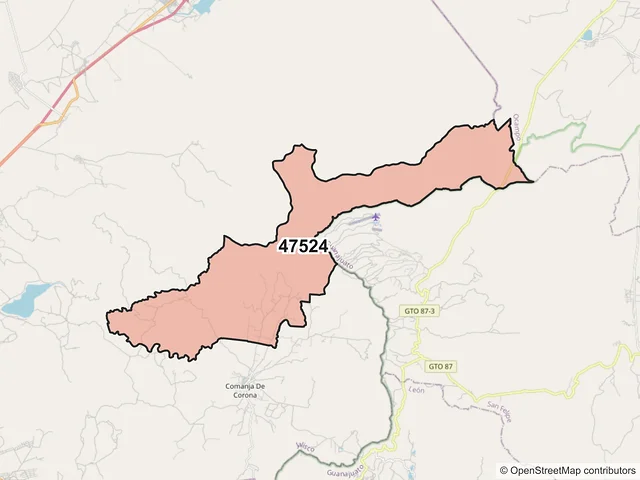 Mapa del código postal 47524, Lagos de Moreno, Jalisco