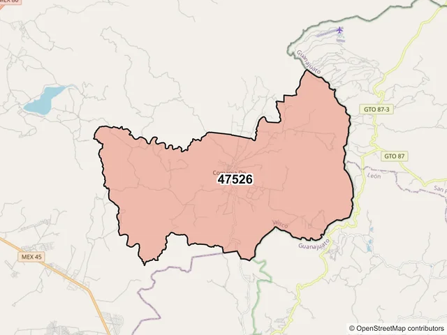 Mapa del código postal 47526, Lagos de Moreno, Jalisco