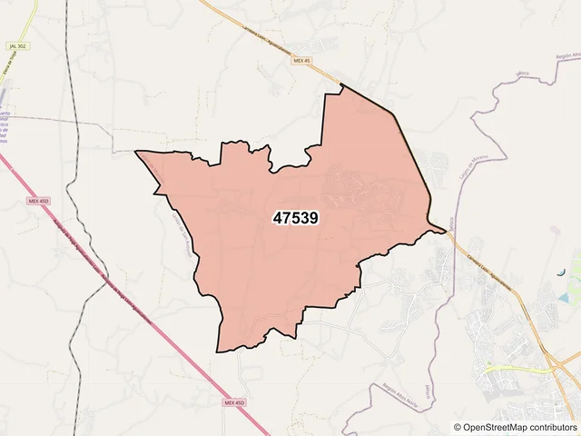 Mapa del código postal 47539, Lagos de Moreno, Jalisco