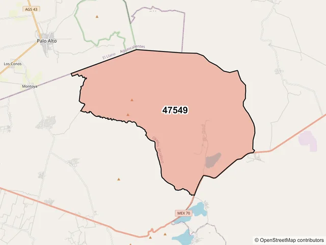 Mapa del código postal 47549, Ojuelos de Jalisco, Jalisco