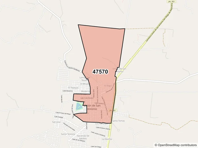 Mapa del código postal 47570, Unión de San Antonio, Jalisco
