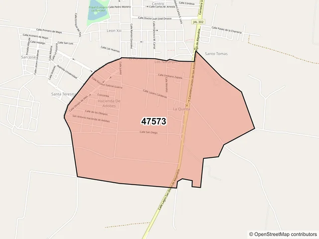 Mapa del código postal 47573, Unión de San Antonio, Jalisco