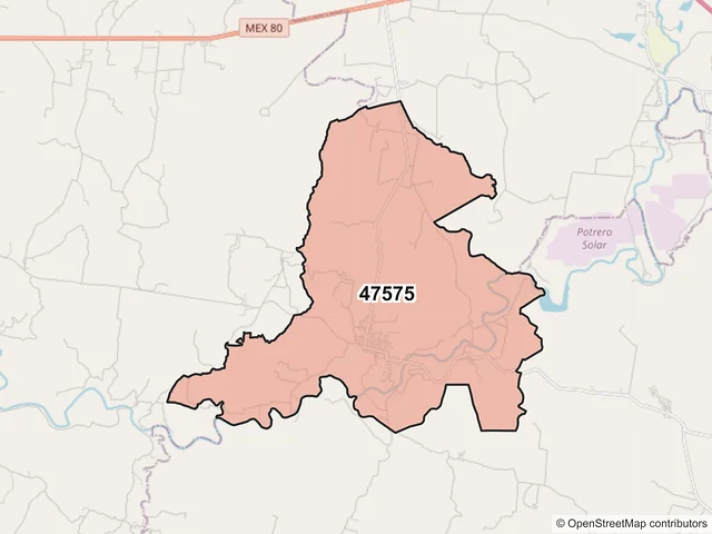 Mapa del código postal 47575, Unión de San Antonio, Jalisco