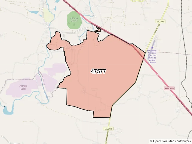 Mapa del código postal 47577, Unión de San Antonio, Jalisco
