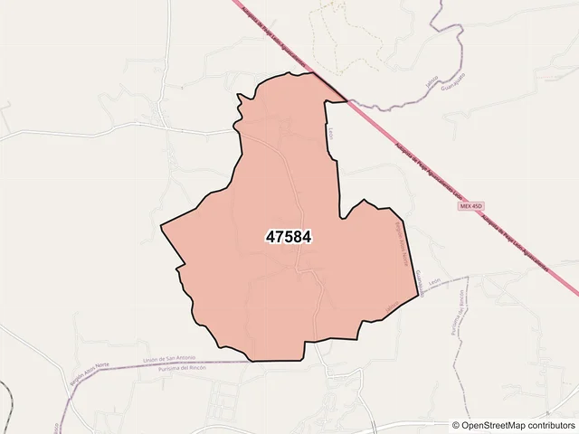 Mapa del código postal 47584, Unión de San Antonio, Jalisco