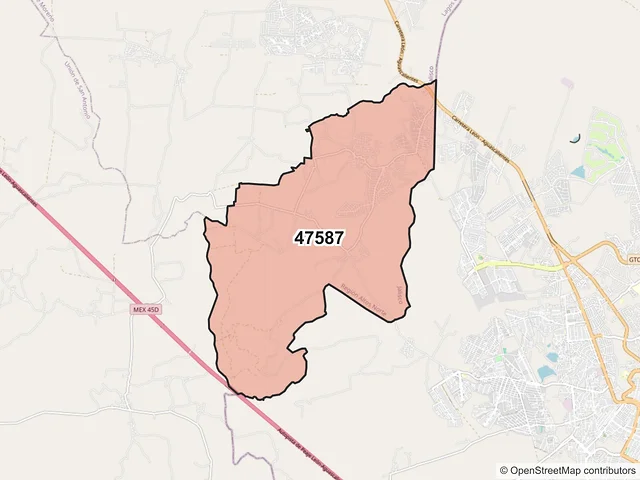 Mapa del código postal 47587, Unión de San Antonio, Jalisco