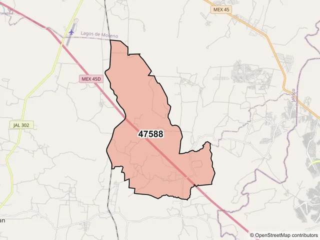 Mapa del código postal 47588, Unión de San Antonio, Jalisco