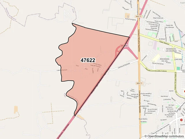 Mapa del código postal 47622, Tepatitlán de Morelos, Jalisco