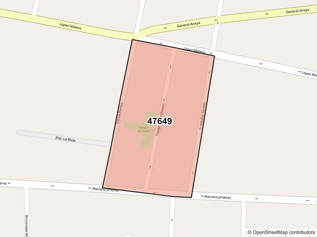 Mapa del código postal 47649, Tepatitlán de Morelos, Jalisco