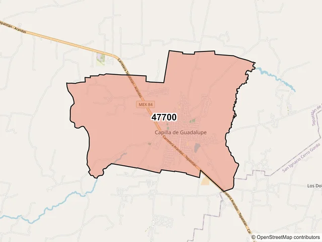 Mapa del código postal 47700, Tepatitlán de Morelos, Jalisco