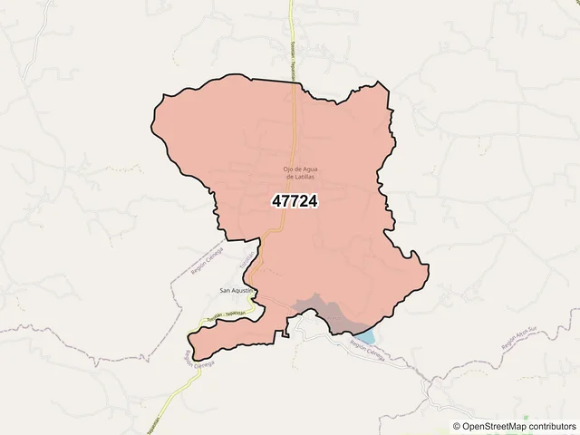 Mapa del código postal 47724, Tepatitlán de Morelos, Jalisco
