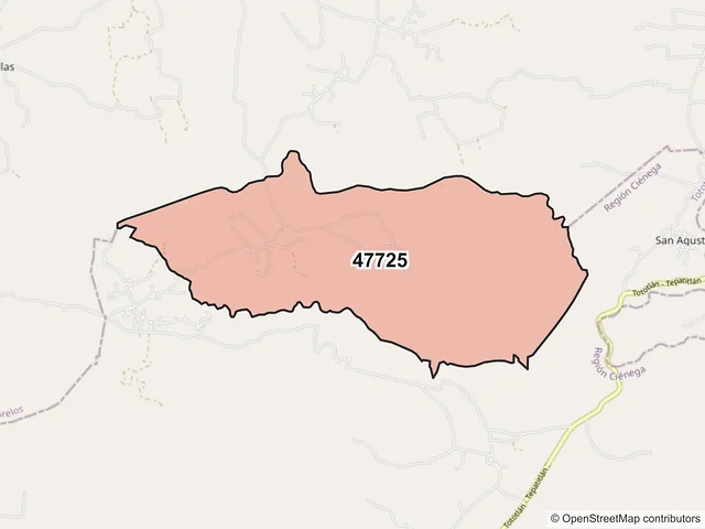Mapa del código postal 47725, Tepatitlán de Morelos, Jalisco