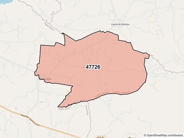 Mapa del código postal 47726, Tepatitlán de Morelos, Jalisco