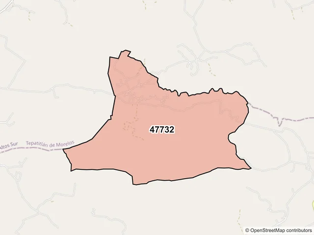 Mapa del código postal 47732, Tototlán, Jalisco