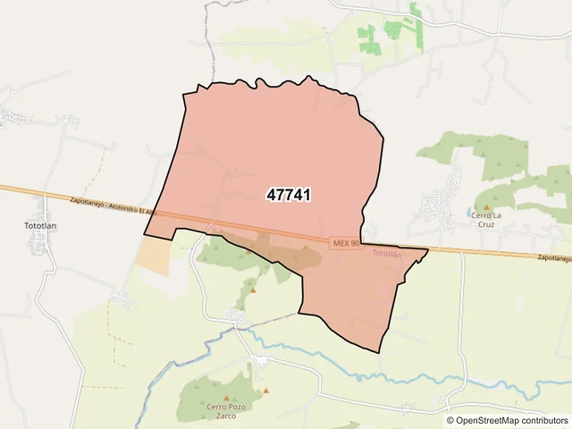 Mapa del código postal 47741, Tototlán, Jalisco
