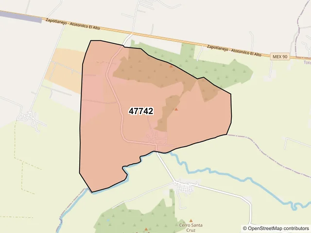 Mapa del código postal 47742, Tototlán, Jalisco